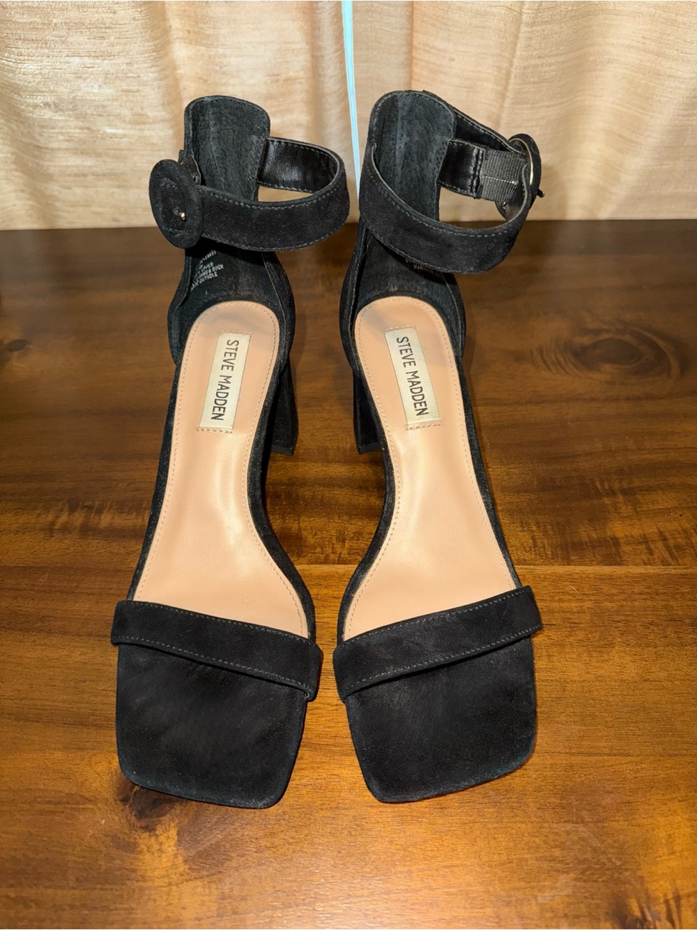 Steve Madden Black Suede Ankle-Strap Block Sandals - Picture 1 of 4